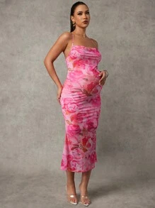MaterniChic Elegant Floral Print Bodycon Maternity Dress - Black and White - View 6