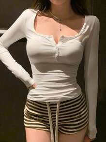 DAZY Women's Fitted Long Sleeve T-Shirt, New Arrival Spring,Fall Clothes