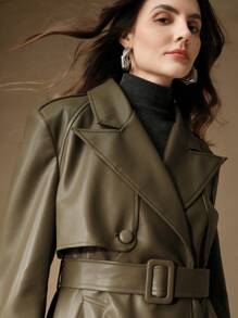 Anewsta Commuter Casual Leather Jacket - Army Green - View 3