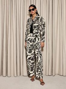 AiiRZ 设计师高腰阔腿牛仔裤，带有大胆的抽象花卉印花，个性度假风牛仔裤，夏季海滩度假棉质裤子