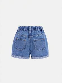 Tween Girl All-Match Heart Embroidery Washed Denim Shorts, Comfortable Casual Versatile New Style Essential For Spring & Summer 2025, Suitable For Daily Wear, School, Campus, College - Medium Wash - View 2