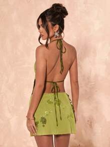 SHEIN BAE Áo tank top cổ yếm ôm sát tối giản dành cho nữ mùa xuân và hè, trang phục thường ngày đi nghỉ mát/đi biển. - màu xanh lá - Xem 2