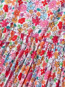 2 件套青少年女孩衬衫和碎花褶皱乡村风格连衣裙，夏季、假日、夏季、旅行 - 紅色 - 查看 8