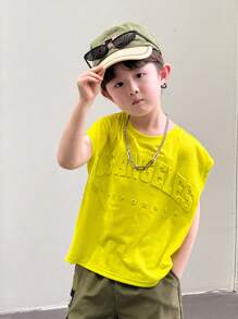 SHEIN 两件套男童舒适休闲日常时尚百搭简约日韩风宽松绿色无袖上衣搭配工装口袋短裤套装，适合春夏季节、日常生活、运动、校园、聚会、节日、演出、摄影、返校季等场合。 - 綠色 - 查看 4