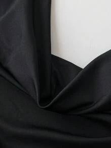 Sunspun 大码女式黑色低胸垂坠修身美人鱼针织连衣裙、晚会礼服