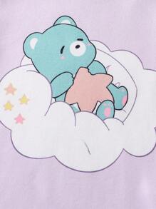 4 件套婴儿女孩休闲时尚粉色和浅紫色可爱熊图案短袖上衣和紧身裤家居套装 - 彩色 - 查看 8