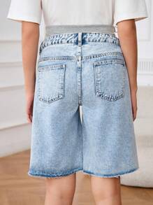 SHEIN Maternity Front Button Pocket Simple Denim Shorts, Casual Everyday Wear Women Autumn Outfits