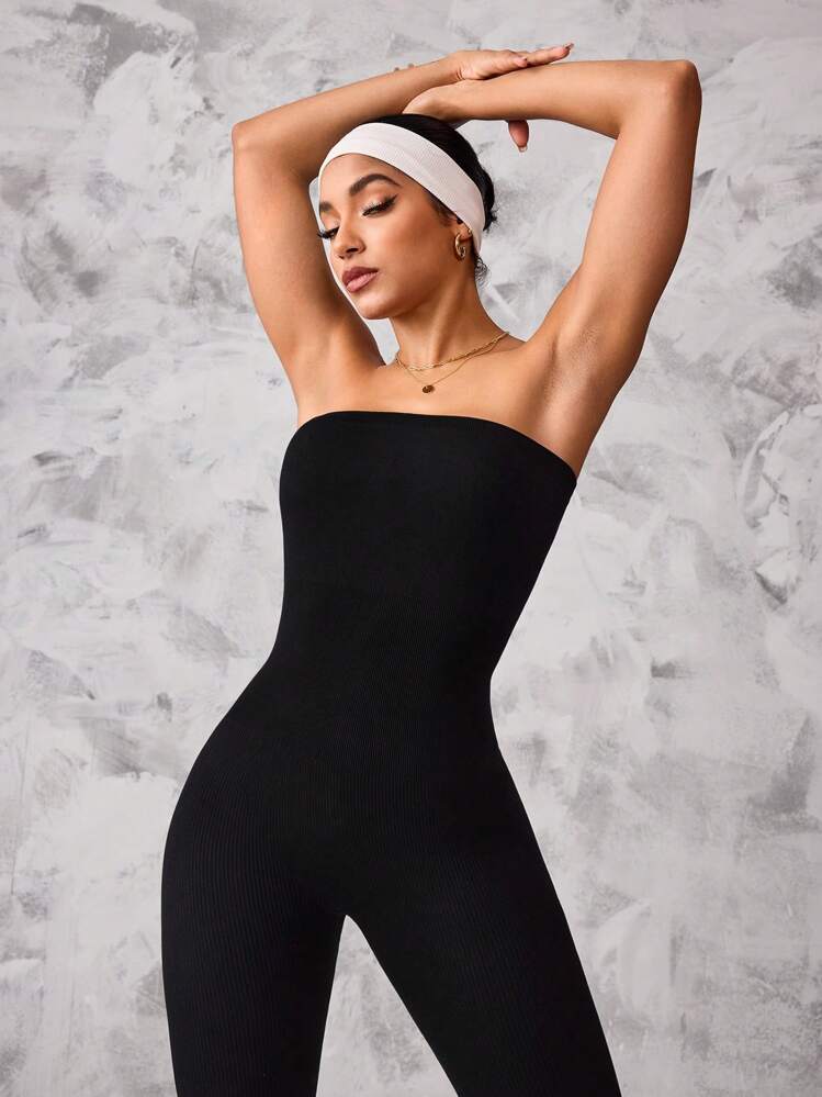 SHEIN Sports Mono sin espalda para mujer para yoga y entrenamiento físico, antideslizante y sexy - Negro - Añade 4