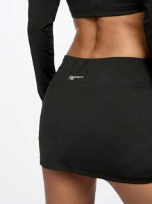 SUMWON WOMEN 运动性能短裙，侧开衩设计，吸湿排汗健身网球高尔夫裙内置短裤高腰跑步训练运动服 - 黑色 - 查看 3
