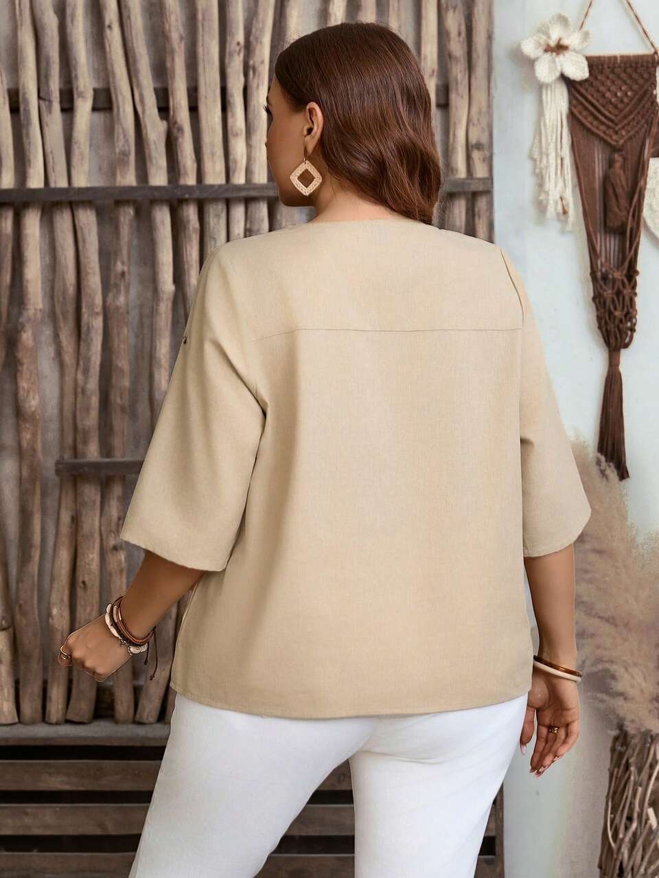 Plus Size Solid Color Button Front Short Sleeve Casual Blouse, For Everyday Wear Spring For Women Vacation Country