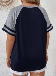 EMERY ROSE Áo thun cổ tròn tay ngắn màu trơn cỡ lớn thường ngày mùa hè - Màu xanh hải quân - Xem 2