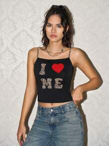 SHEIN EZwear Top de débardeur à fines bretelles, moulant, en tricot, avec imprimé de lettres, décontracté pour femmes - Multicolore - Voir 4