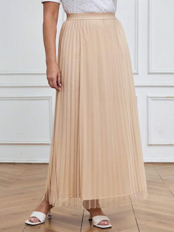 Miaspire Women's Solid Color Pleated Maxi Casual Skirt