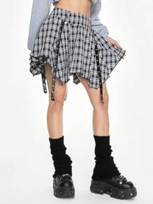 ROMWE Grunge Punk Y2K Baddie Punk Plaid Ruffle Skater Skirt For Women,Summer , Summer Outfits ,Summer Clothes - Multicolor - View 6