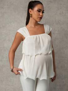 MaterniChic Maternity Casual Solid Color Wide Strap Shirt