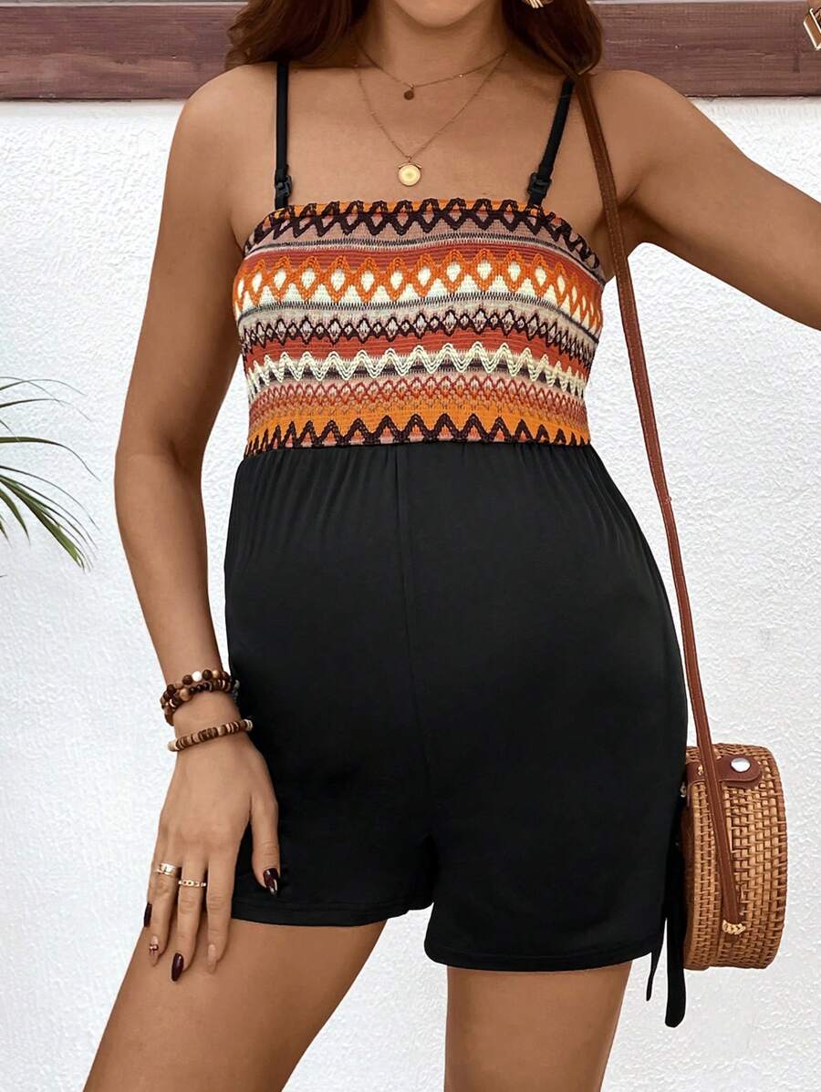 SHEIN 波西米亚风格孕妇拼接色块连体裤 - 彩色 - 查看 1