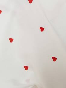 SHEIN Frenchy Plus Size Casual Office Heart Print Ruffle Sleeve Shirt - White - View 7