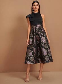 Modelyn Exaggerate Ruffle Trim Jacquard Combo Dress - Multicolor - View 4