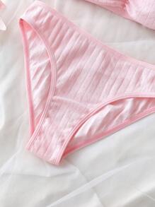 Tween 女童纯色荷叶边内衣套装 - 胸罩 + 内裤 2 件 - 杏色 - 查看 4