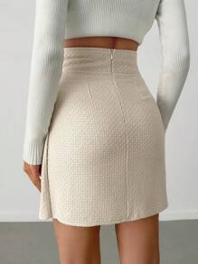 EURMUSE Tweed Buttoned Detailed Elegant Black Skirt - Beige - View 2