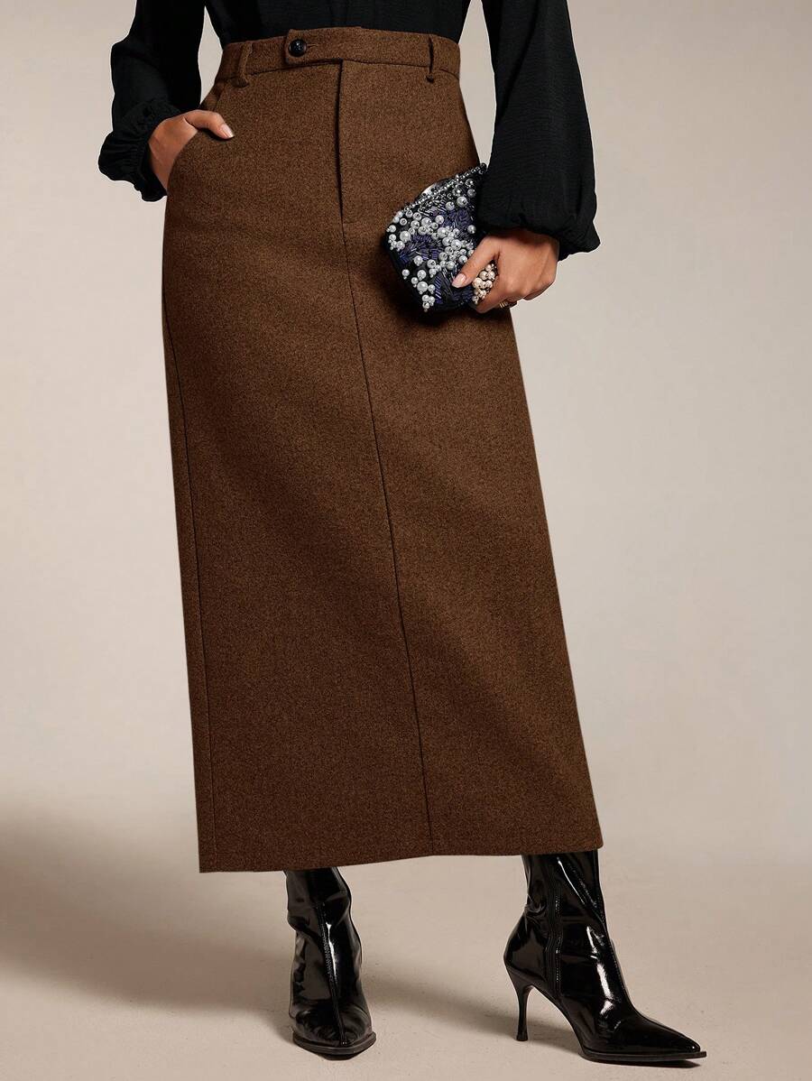 Modelyn 女士纯色前扣口袋休闲 A 字裙