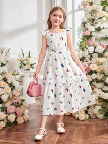 Vestido de vacaciones para niñas preadolescentes con estampado de mariposas de colores - Multicolor - Ver 5