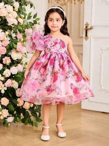 SHEIN 年轻女孩优雅花卉印花无袖迷你连衣裙 - 粉色 - 查看 9