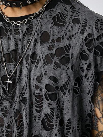 Grunge Punk Débardeur décontracté à encolure ronde déchiré et ample, style années 2000