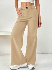 Flirla Front Button Pockets Trousers, Casual Wear For Daily Life