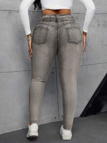 SHEIN SXY Jeans skinny de cintura alta con bolsillos decorados talla grande