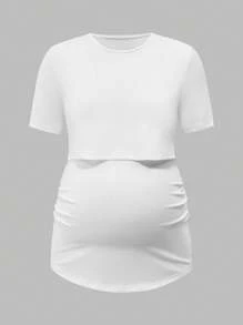 SHEIN 3pcs Maternity Striped Short Sleeve T-Shirt Set, Summer - Black and White - View 5