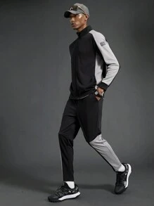Gym Rark Men's Solid Color Patchwork Long Sleeve Casual Top And Long Pants Sport Suit Gym Set Workout Set - Multicolor - View 5