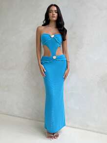 Aloruh Women's Sexy Sheer Hollow-Out Bodycon Beach Long Dress Summer Dresses For Women Beach Outfits For Woman - Blue - View 1