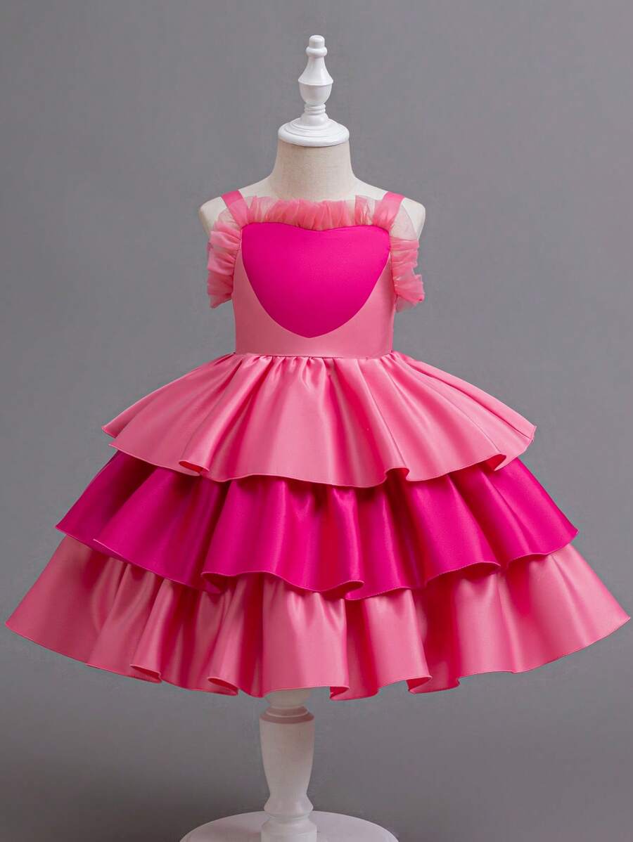 Glamorique Kids 小女孩蛋糕风格多层蓬松裙公主裙 - 玫紅色 - 查看 1