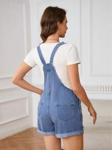 SHEIN 孕妇宽肩带口袋纽扣休闲连体裤 - 淺色水洗藍 - 查看 2