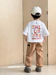 SHEIN 2 件/套年轻男孩休闲宽松纯色工装裤，带口袋，2 种不同款式，春夏，适合日常休闲、运动、户外、学校、派对、活动、拍照