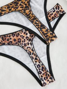 5 Pieces Set Of Women's Low Waist Solid Color Sexy Leopard Print Butterfly Print Thong