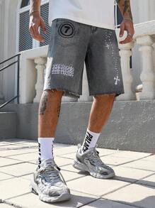 ROMWE MEN Street Life Men's Punk Chain Pattern Casual Simplistic Denim Jeans, Daily Wear - Grey - View 3