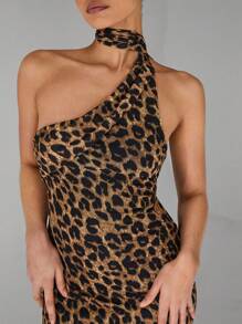 Glamine 性感不对称露背豹纹连衣裙、节日派对狂欢节连衣裙、生日连衣裙、浪漫约会晚礼服、化妆舞会连衣裙、复活节连衣裙、街头风格连衣裙、毕业礼服 - 彩色 - 查看 2