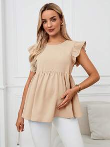 SHEIN Top suelto para embarazadas de manga larga con cuello en V y volantes, de estilo casual de ciudad para el verano - Albaricoque - Ver 6