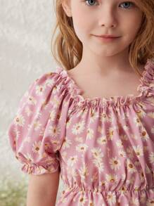 Blossori 年轻女孩法式优雅粉色和黄色雏菊编织圆领两件套，春夏