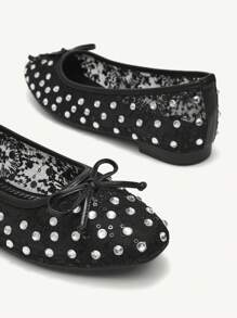 CUCCOO CHICEST 女士时尚休闲优雅舒适网纱水钻蝴蝶结平底鞋 - 黑色 - 查看 4