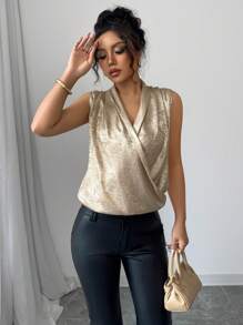 Elenzga Valentine's Day New Summer Casual Cross Wrap V-Neck Sequin Slim Fit Blouse