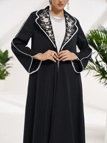 Al Najma Women's Solid Color Splice Long Sleeve Simple Casual Long Arabian Abaya Robe - Black - View 4