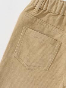 SHEIN 女婴不对称弹性腰部修身蝴蝶印花浅色直筒牛仔裤 - 卡其色 - 查看 5