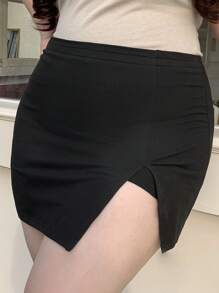 Dazy Plus تنورة قصيرة بلون سادة قابلة للتقسيم، متعددة الاستخدامات لجميع الفصول، تنانير الخريف - الأسود - مشاهدة 9