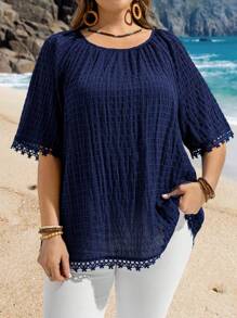 EMERY ROSE Plus Size Women Crew Neck Loose Casual Short Sleeve Shirt,Concert Women,Easter Women,Easter Women,Country Concert, Western Wear Women,Boho Chic,Boho Women,Summer For Women Tunic Top - Navy Blue - View 1