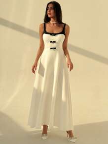 Aloruh Vestido de tirantes con adorno de moño de color contrastante elegante para mujeres