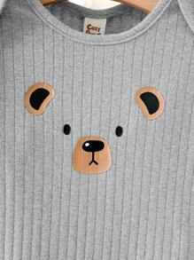 Cozy Pixies 3pcs/Set Newborn Baby Boy Panda Pattern Knitted Soft Crew Neck Short Sleeve Snap-Up Bodysuit - Light Grey - View 4