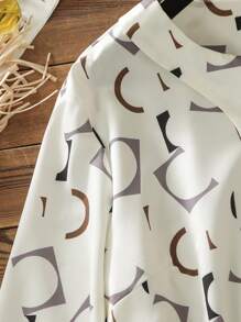 Lacomfia Elegant V-Neck Digital Print Plus Size Shirt